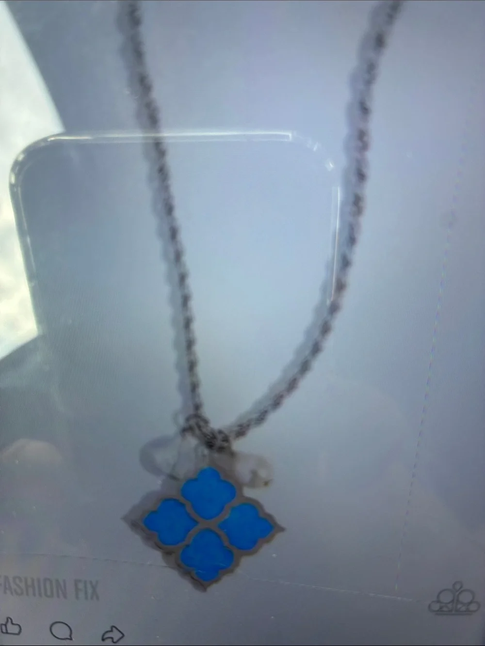 Silver Necklace with Blue Clover Pendant